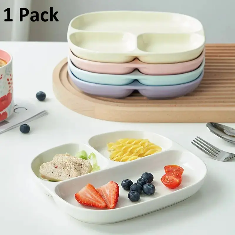 Ceramic Partitioned Plate for One Person, Fat-Reducing Dining Plate, Home Use, Child-Friendly Multi-Compartment Plate, Snack Dish, Ceramic Plates, Divided Plates