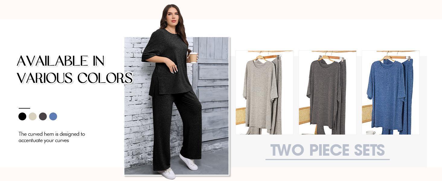 【1XL-5XL】Imily Bela Curve Womens Plus Size Lounge Sets Short Sleeve Tops and Wide Leg Pants Airport Travel 2 Piece Outfits Tracksuit