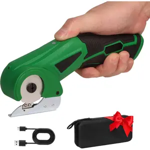 Cordless Electric , 4V Rechargeable Cardboard  with Safety Lock and LED Light  Fabric Mini  Rotary Multi- Tool for Carpet Leather Felt Storage Box Green