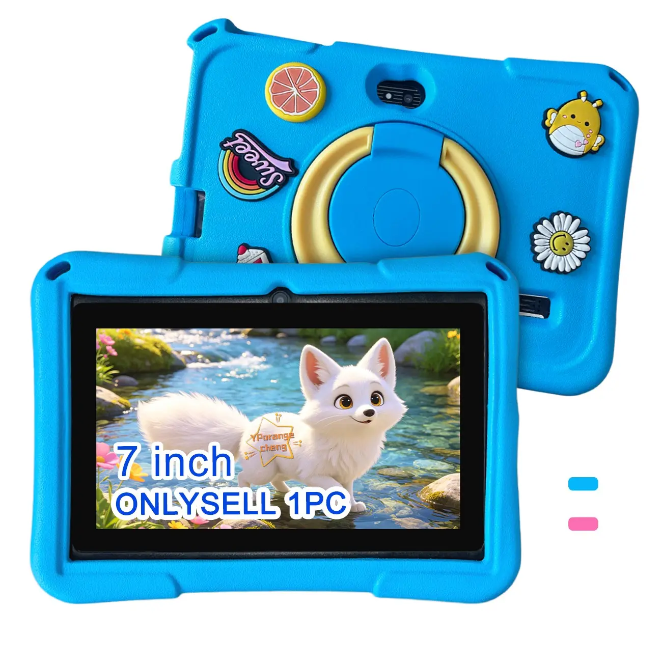 Summer 7 Inch Kids Tablet, Android Learning Tablet, 5G WiFi, HD Full Screen, Front & Rear Cameras, Full Shockproof Case, Learning Tablet for Boys Girls, Gift for Birthday Christmas, USB Cable Included, No Power Adapter