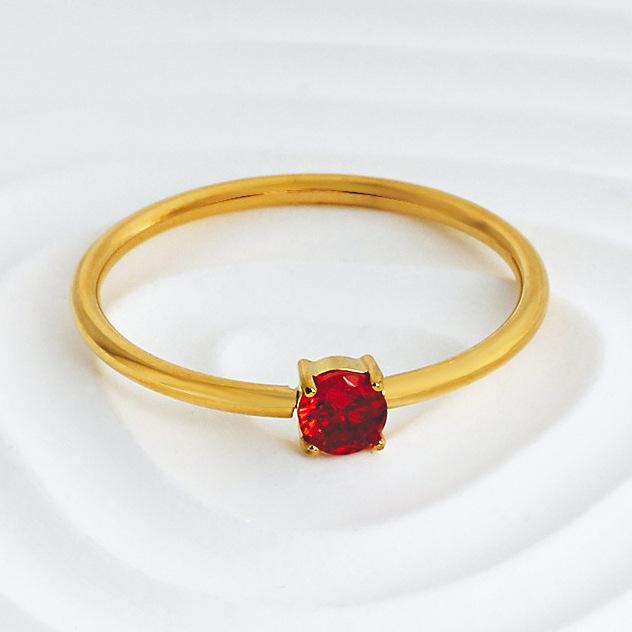 Birthstone Rings for Women Non Tarnish Golden Stackable Rings Dainty Round CZ Pinky Plain Band Ring Personalized Jewelry Gift for Birthday Size 6-9