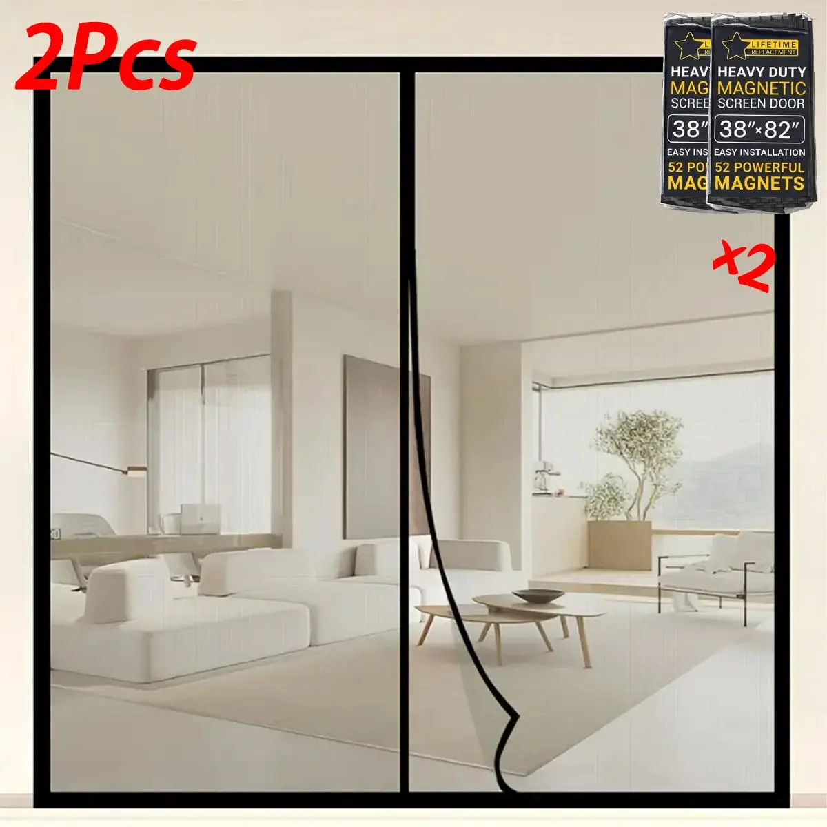 FAXHION 2-Piece Magnetic Screen Door Set Pack - Self-Closing Mosquito Curtain, No Sprayed Iron, for Balcony & Patio Doors, 38"x82", 38" X 82"