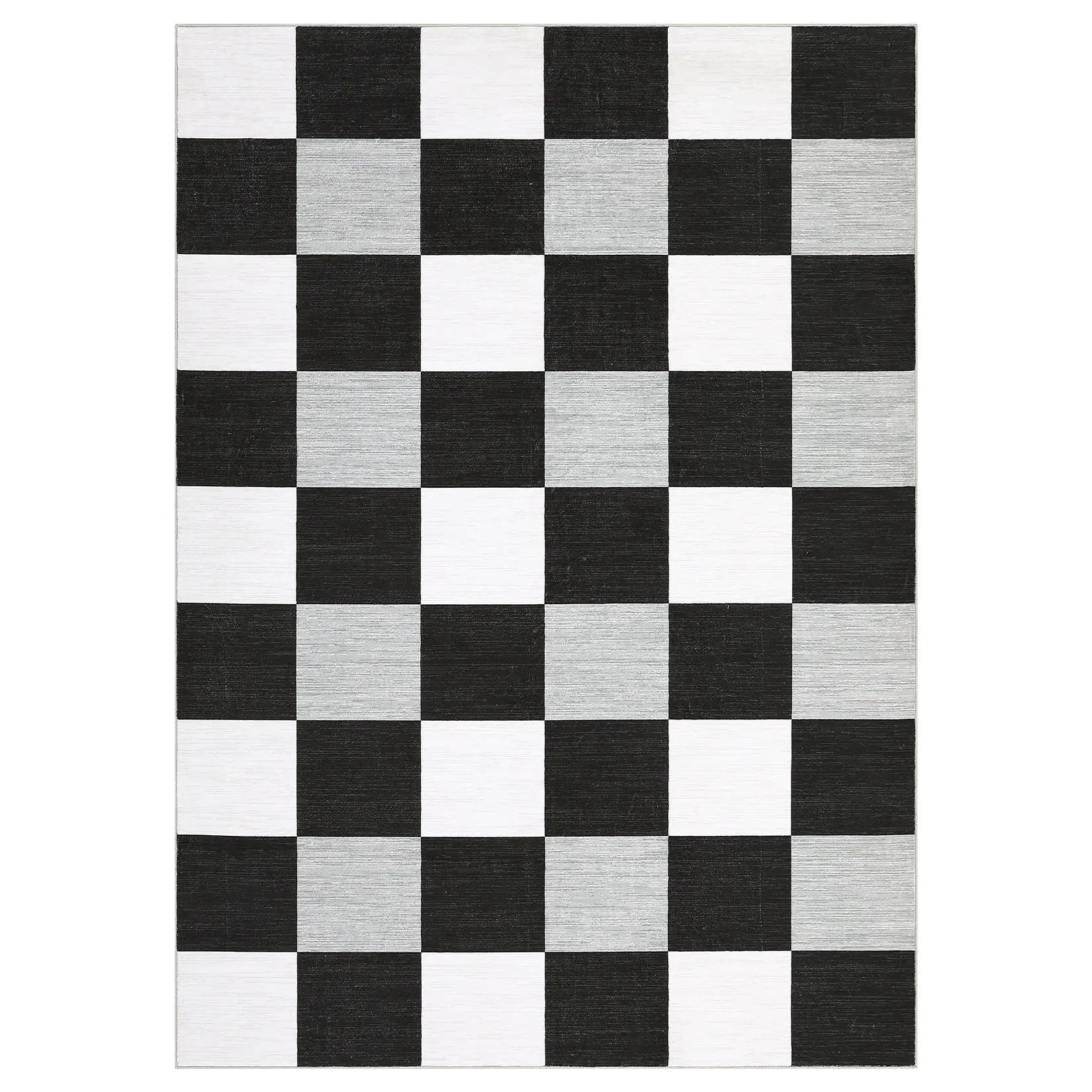 Modern Checkerboard Area Rug, Machine‑Washable Pearl Velvet Polyester Rug with TPR Non‑Slip Backing, Low‑Pile Non‑Shed Pet‑Friendly Accent Rug for Living Room Bedroom Hallway Dining Room Office