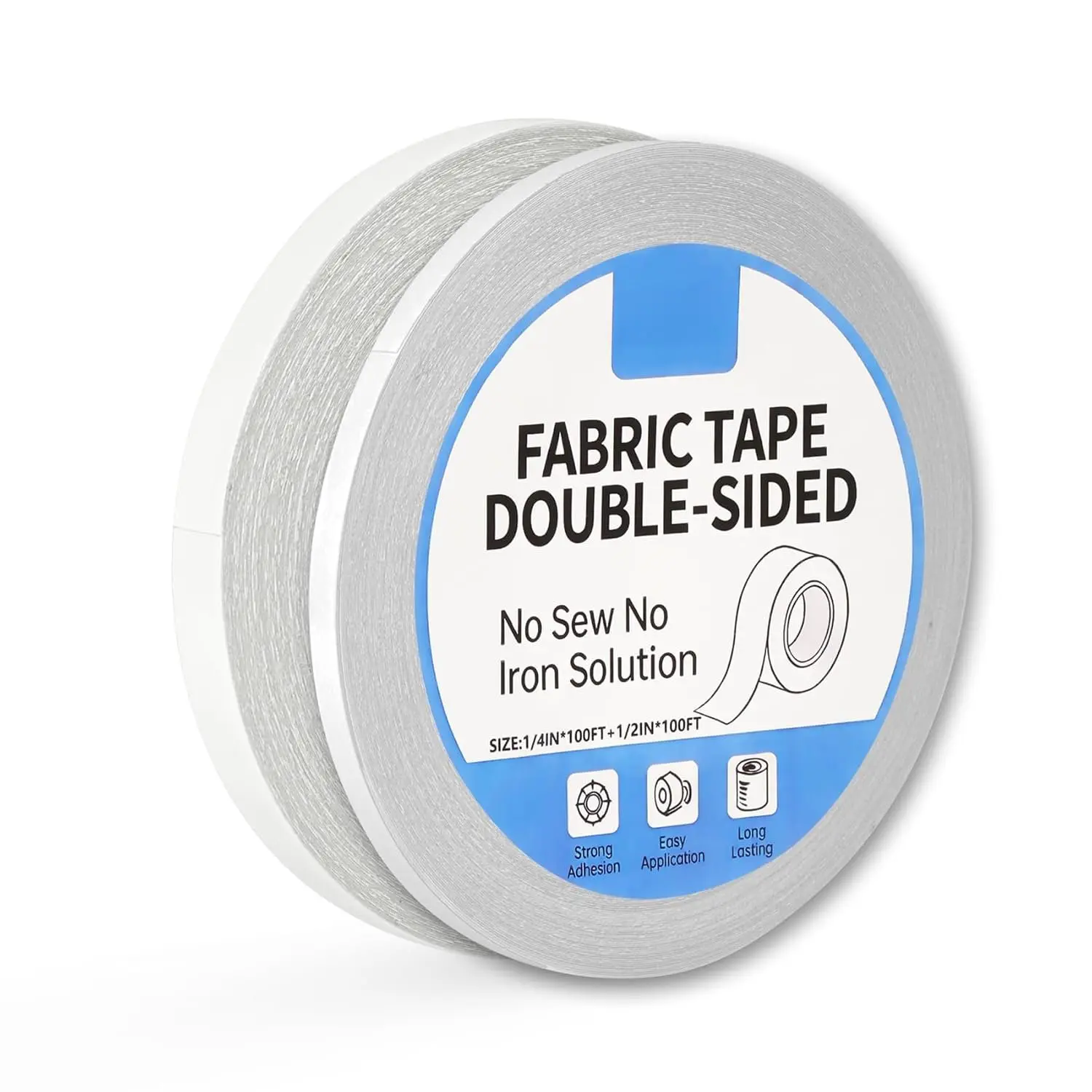 No Iron Self Adhesive Hem Tape 0.25"+0.5" 100ft Each,  200ft Extra Long Fabric Tape, No Sew Peel & Stick Clothing Alteration Tape for Pants Dresses Curtains