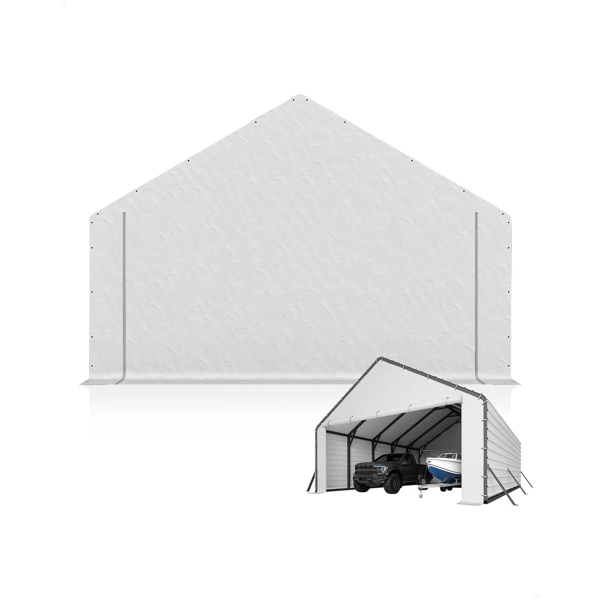 GAOMON Heavy Duty Zippered Door Panels for Metal Carports – Weatherproof PE Tarp Enclosure Kit with 40 Ball Bungees, Global Replacement for Carport Garage, White or Grey