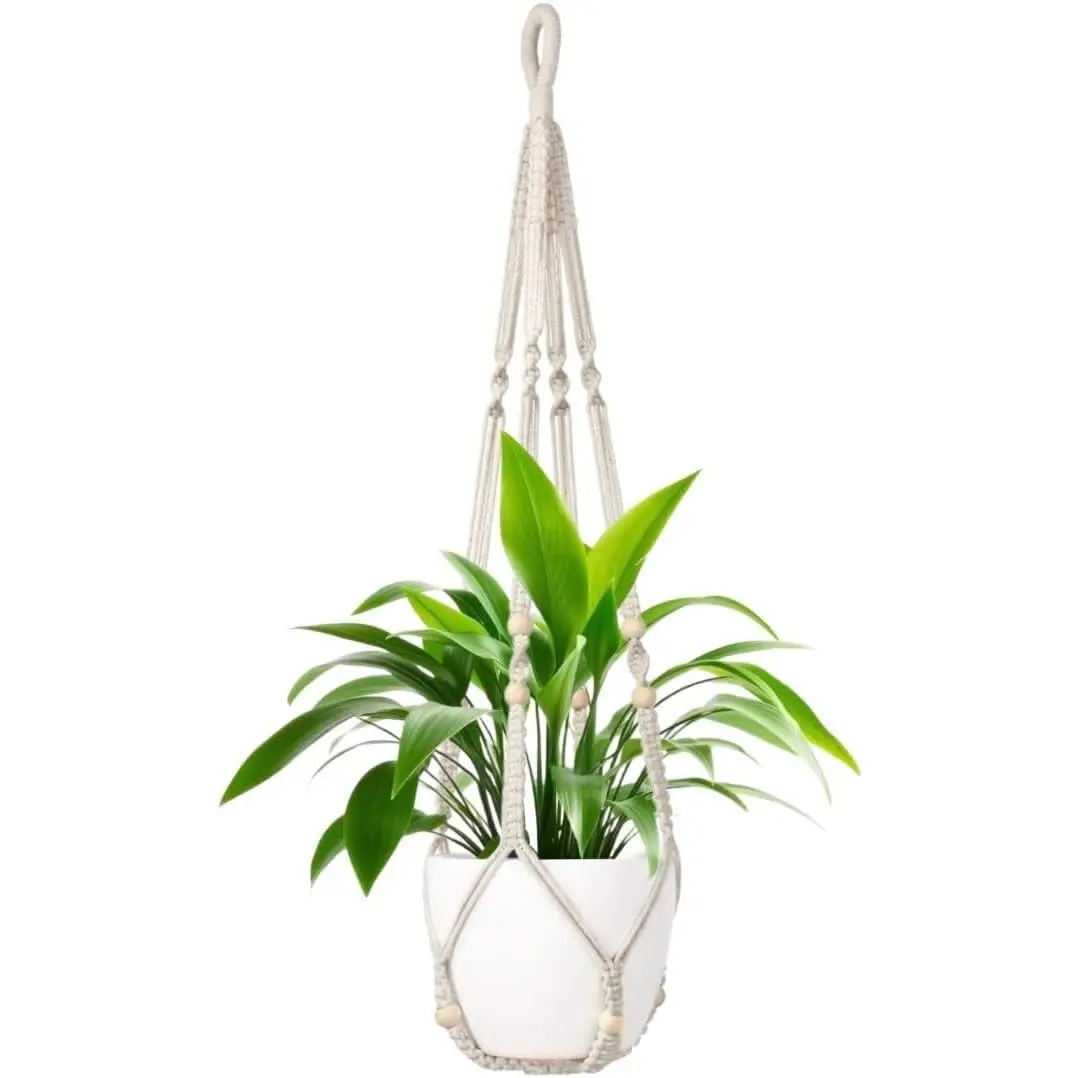 1 Pack Modern Macrame Plant Holder with Beading Detail, Boho Decor Basket, 43in Indoor Planter Hanger (POTS NOT Included)