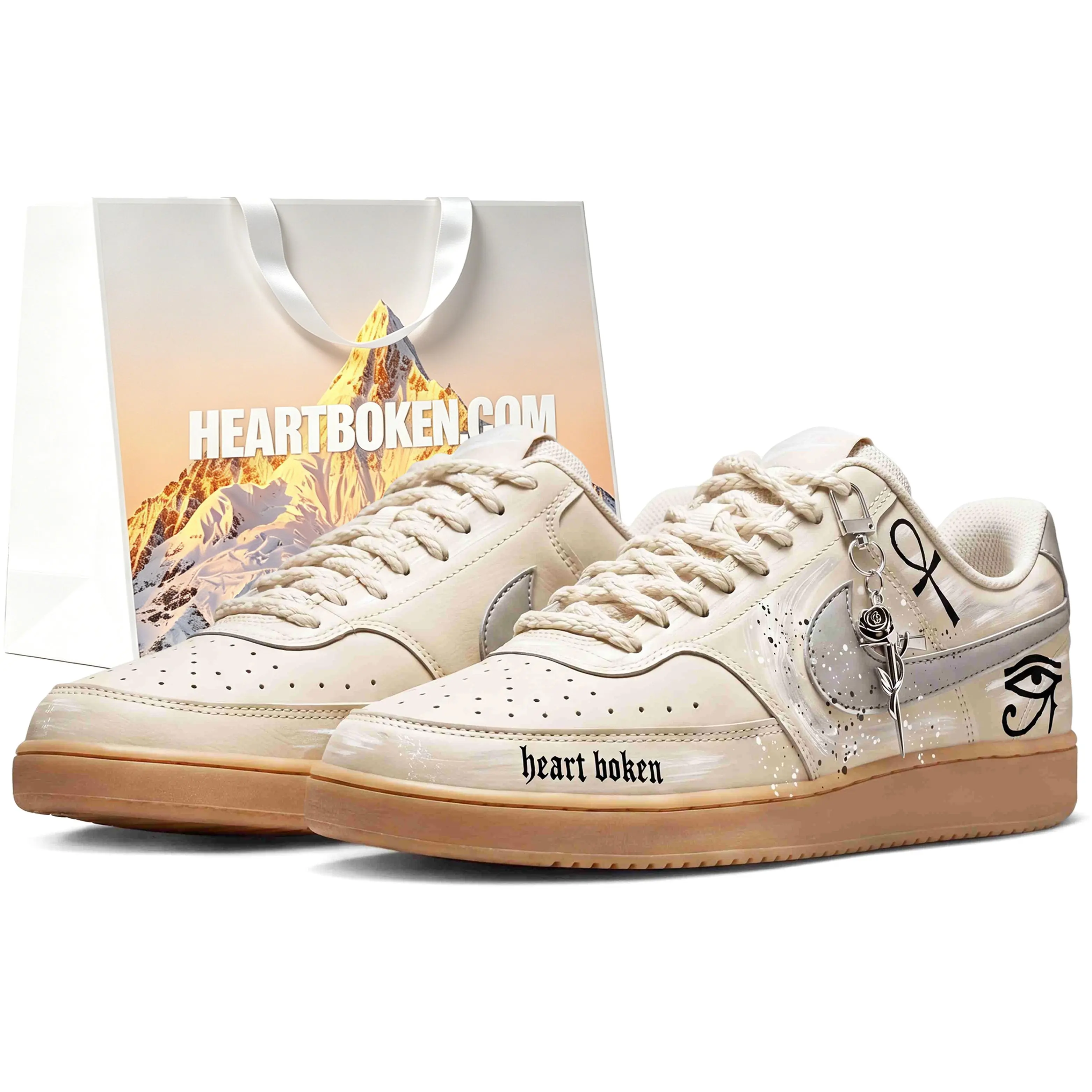 Nike Court Vision Custom Sneakers for Men: Mysterious Pharaoh Design, Low-Top, Cushioned, Durable, Streetwear-Inspired Verifiable, with credentials and supporting global authentication