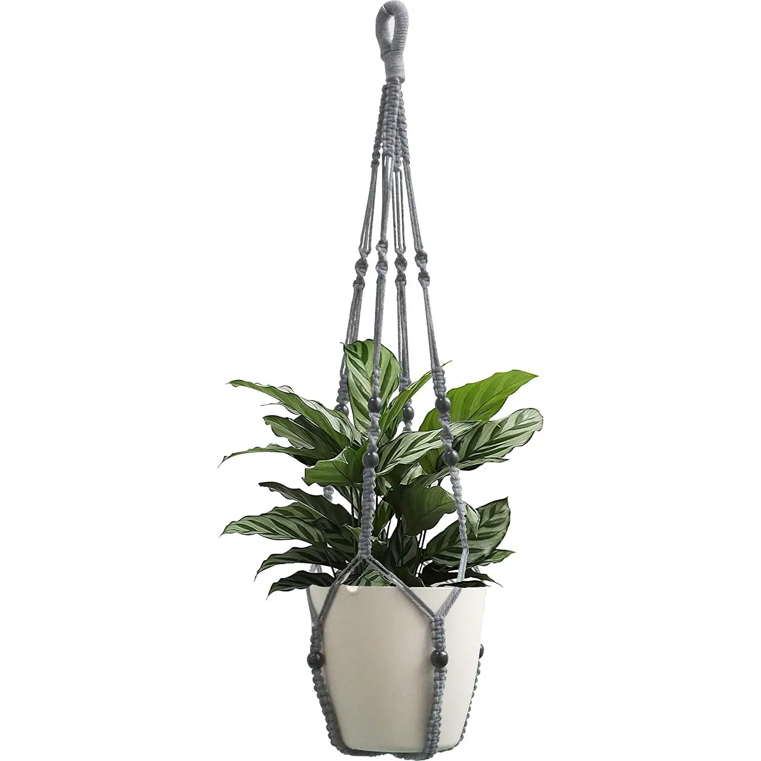 Macrame  Hanger Indoor  with  Beads Macrame Planters No Tassel for Indoor Outdoor Boho  Decor 35 Inch (Gray,1pc)