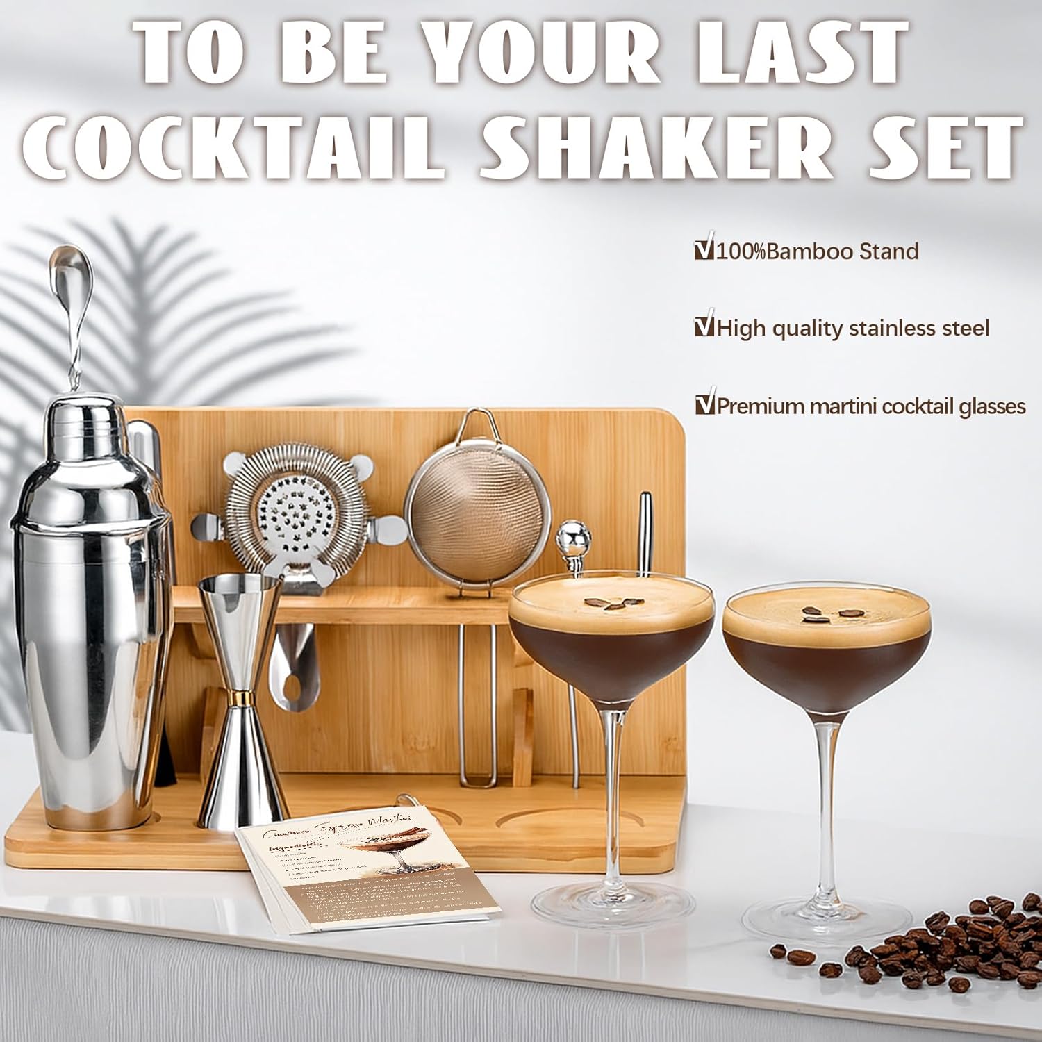 SUNDAY MIRTH USEERIL Espresso Martini Kit Gifts Set with 2 Glasses,Mixology Bartender Kit, Shaker Set with  Stand for Drink Mixer,Bar Set for House Warming Gifts, bar,Party Favors