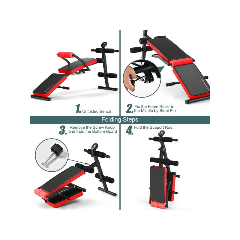 sport equipment  Goplus Multi Functional Foldable Weight Bench Adjustable Sit up Board w Monitor Red