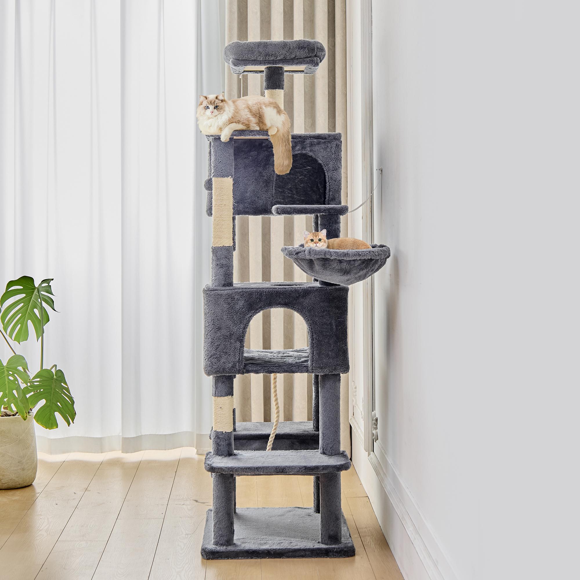 80" Large Grey Cat Tree Tower – Multi-Level with Scratching Posts, Cozy Platforms & Jumping Space, Ideal for Large Cats, Sturdy Cat Furniture