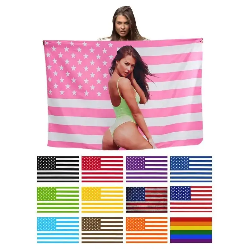 Custom Pink America Flag Wall Tapestry - Personalized Image Design, Funny Poster with Edge Stitching, Home Bedroom Decor Decoration for Parties Indoors, Customized Home Supplies Gift