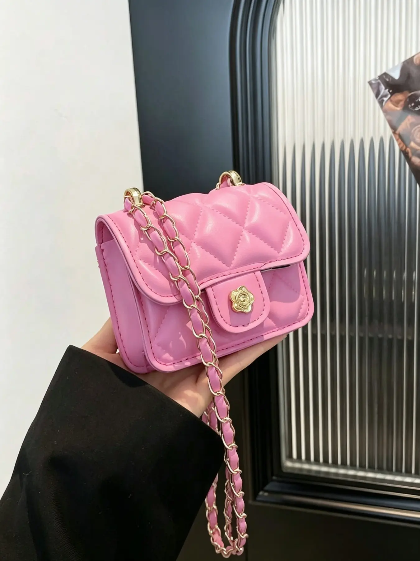 Vintage Mini Square Crossbody Bag 1pc Multifunctional Diamond Chain Shoulder Bag New High Quality Solid Color Dopamine Style Fashion Handbag Purse For Daily Dating Shopping