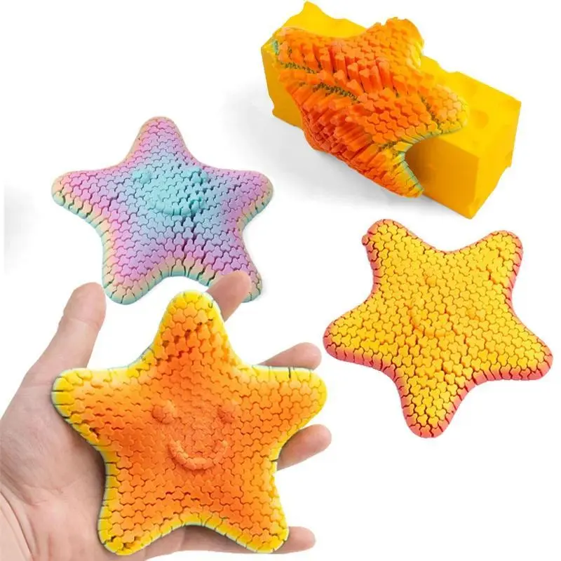 3D Printed Articulated Smiley Face Starfish Fidget Roller Toy Flexible Desk Decor Stress Relief Toy for Kid and Adult Visual Toy