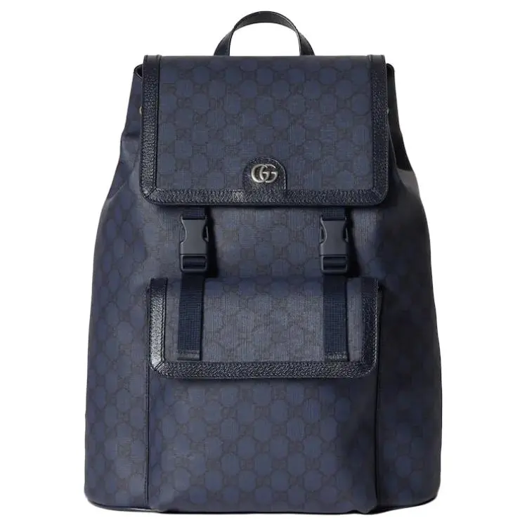 Gucci Ophidia Distressed Gold-Tone Double G Logo Canvas and Leather-Trimmed Backpack, Large, Men's, Navy Blue