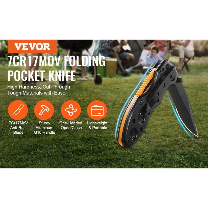 VEVOR Folding Pocket Knife, 3 in/7.6 cm 7Cr17Mov Blade, Aluminum Handle Small EDC Knife with Pocket Clip, Sharp Camping Survival Hiking Knife, 2.8 oz/0.08 kg Easy to Carry for Men Women Self Defense VEVOR Folding Pocket Knife, 3 in/7.6 cm 7Cr17Mov Blade, Aluminum Handle Small EDC Knife with Pocket Clip, Sharp Camping Survival Hiking Knife, 2.8 oz/0.08 kg Easy to Carry for Men Women Self Defense