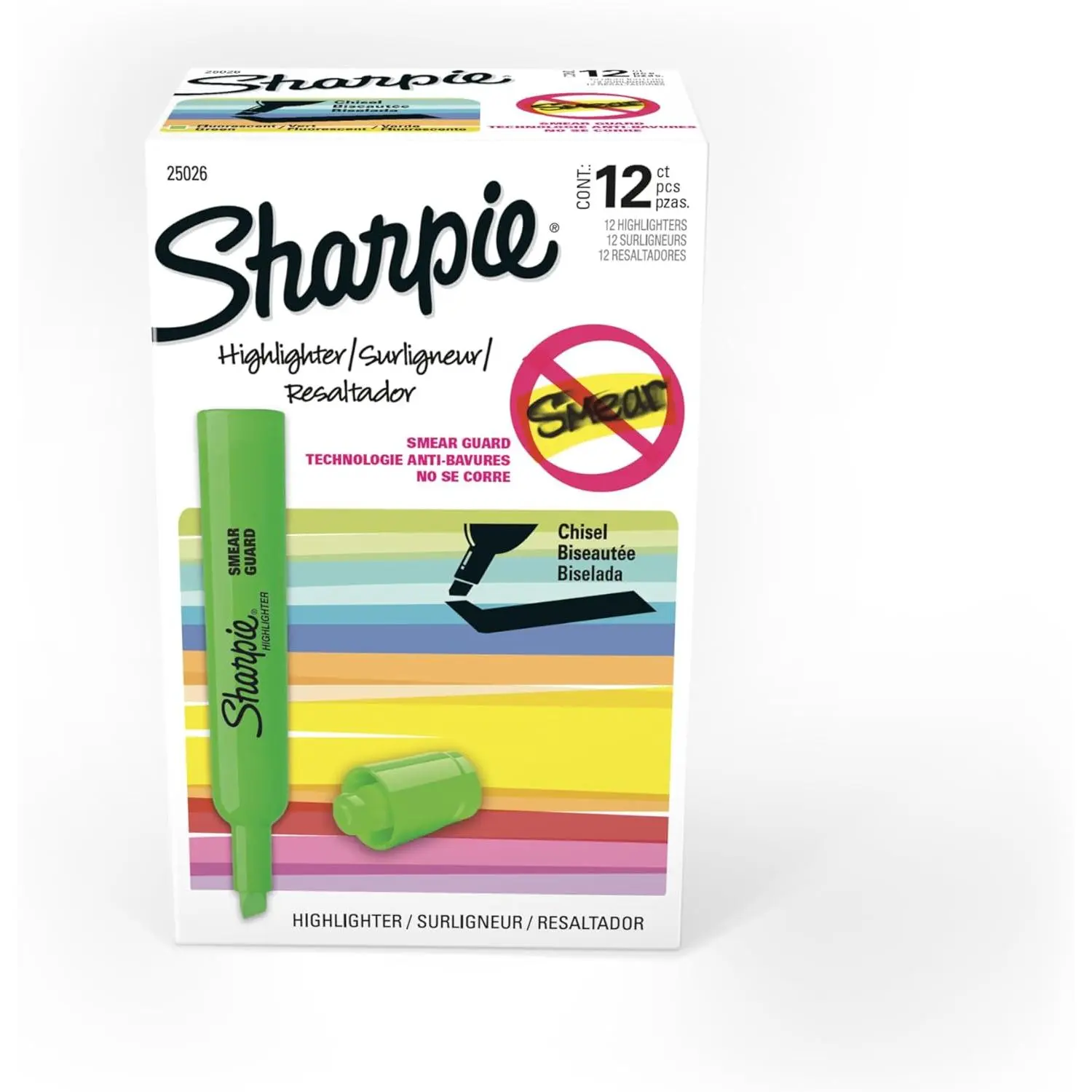 Sharpie Tank Style Highlighters, Chisel Tip, Fluorescent Green, Box of 12