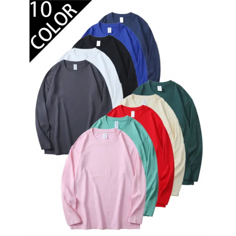 2026 New Menswear Solid Color Light Blue Round Neck Cotton Long-Sleeve T-Shirt - Soft, Breathable, Loose-Fit Basic Tee for Workout, Commute - All-Season Versatile Casual Undershirt Base Layer