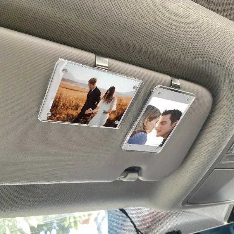 Universal Vertical Car Sunshade Photo Frame Clip & Magnetic Polaroid Visor Holder - 5x7 Acrylic/PVC Display Decor Accessories