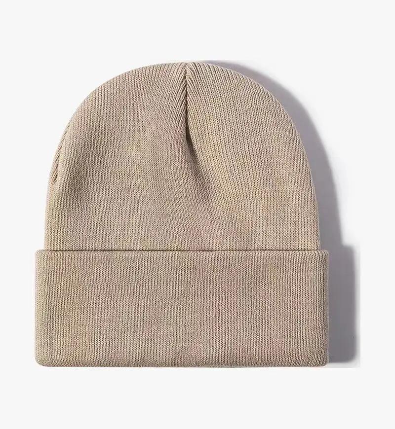 Solid Color Knitted  Plain Cold Hat Rolled Edge Customizable VersatileLOGOMen's and Women's Casual Versatile  Warm Knitted Hat
