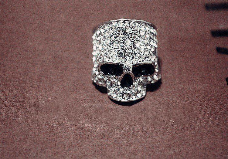 Skull Ghost Head Full Diamond Metal Ring Hip Hop Punk Exaggerated Stackable Design