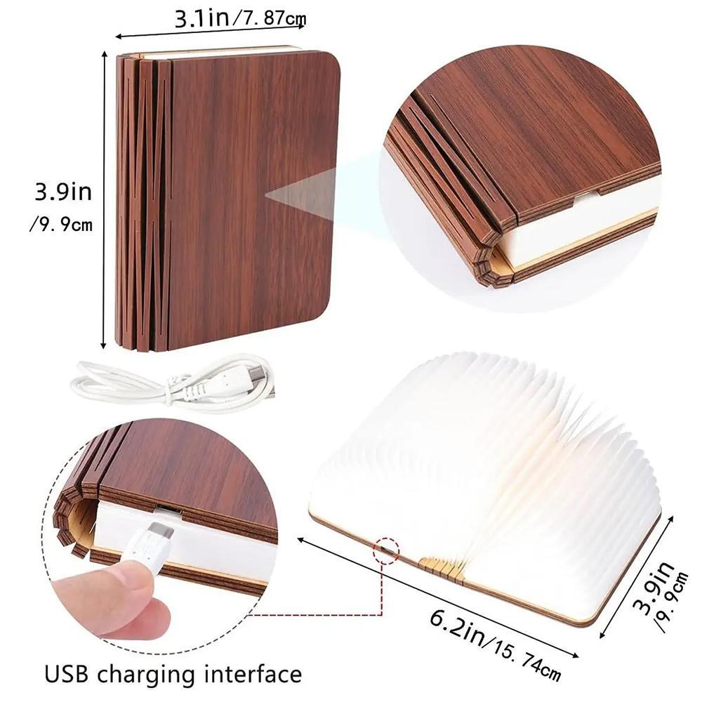 Wooden Book Light, 1 Count USB Rechargeable Magnetic Foldable Desk Table Lamp, Decorative Light for Home Book Lighting