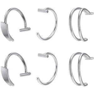 3 Pair Silver Fake Lip Piercing Fake Snake Bite Non-Piercing Lip Cuff Stainless Steel Vampire Teeth Ring Double Hoop Snakebite for Women Men Halloween Jewelry