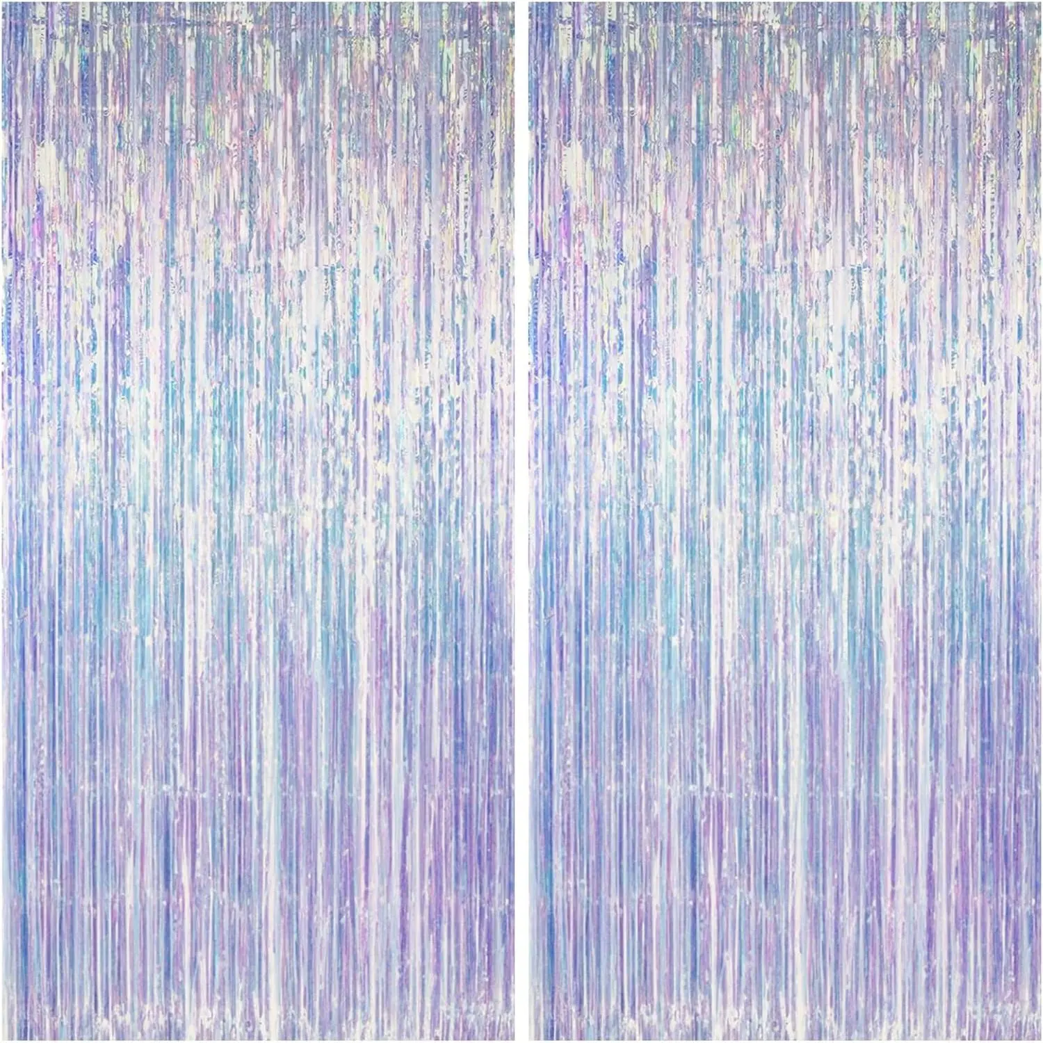 Thicken Iridescent Party Streamers 2 Pack 3.3x6.6 FT, Holographic Foil Fringe Tinsel Backdrop Curtains for Birthday//Frozen/Bachelorette/Sea/Euphoria Party Decorations