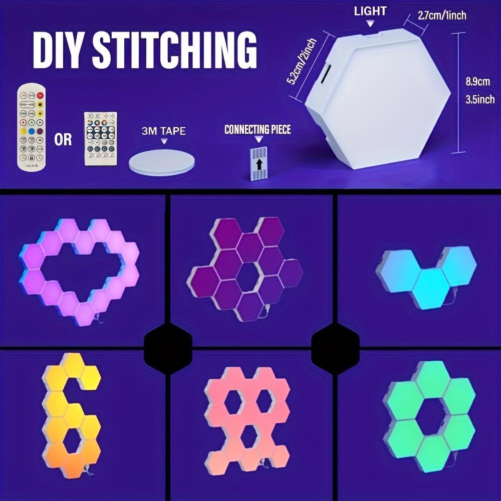 Smart LED Hexagonal RGB Color Changing Indoor Wall Light, USB Powered Voice/APP/Remote Control Dimmable Music Synchronized Night Light for Game Room, Home Theater, Party Smart LED Lighting