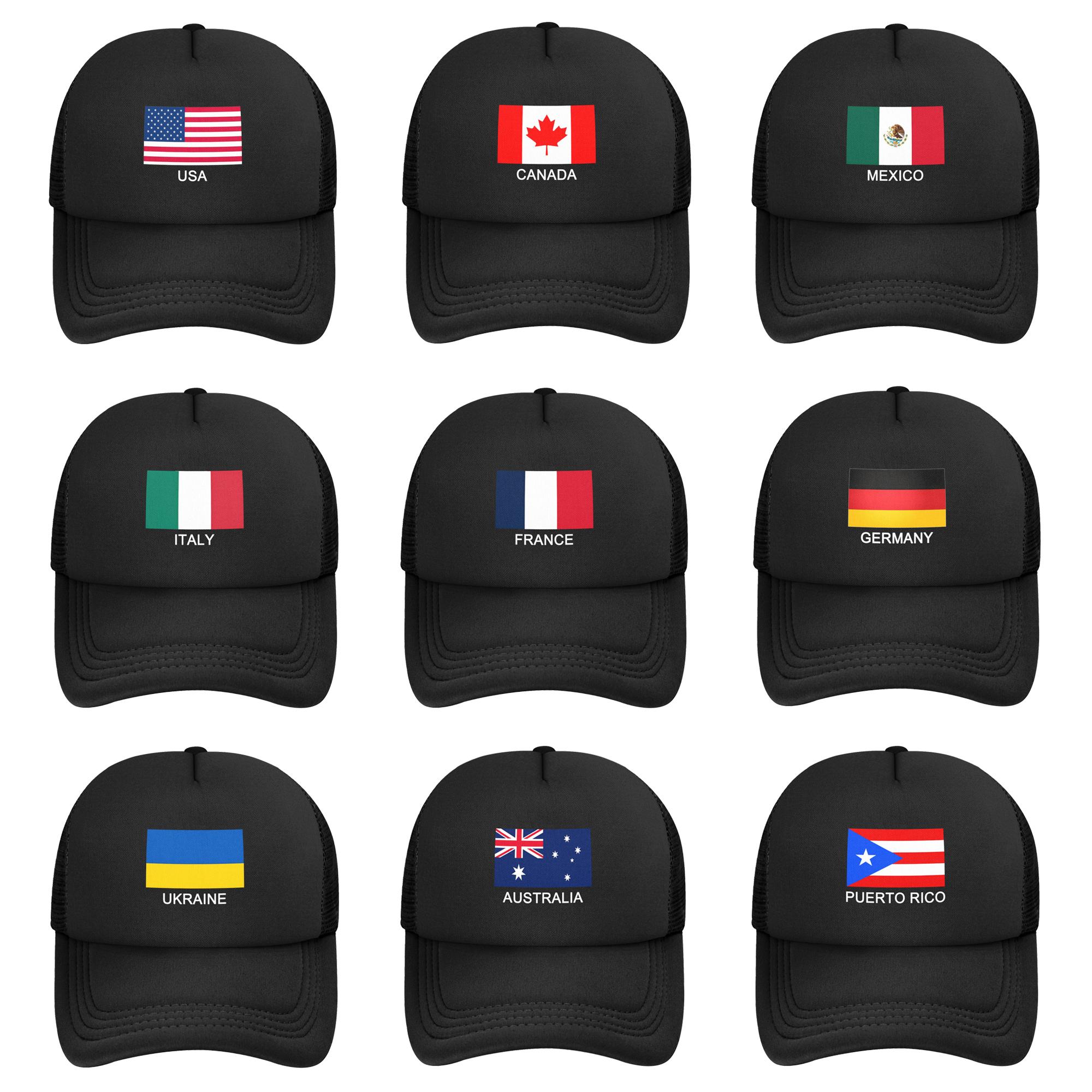 Country Flag Trucker Hat National Emblem Mesh Baseball Cap Adjustable Snapback Closure for USA Canada Mexico Italy France Germany Ukraine Australia Puerto Rico Fans