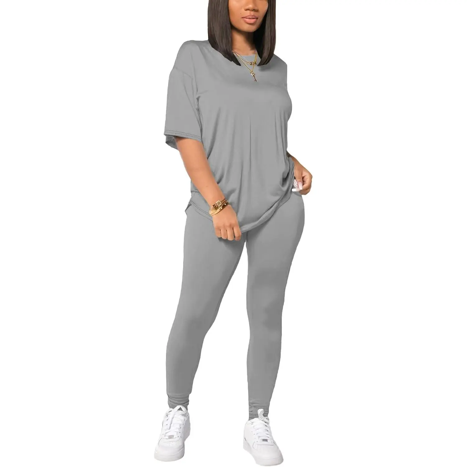 Women 2 Piece Outfits Summer Sweatsuits Drop Shoulder Tracksuits Biker Short Workout Jogger Sets