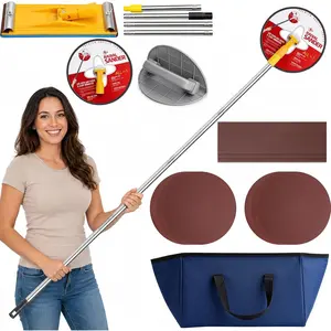 Drywall Pole Sander Kit, 12-50 Inch Adjustable Extension Pole with 360? Radial Swivel , drywall corner sander, Includes 9 count Sandpaper Discs for Popcorn Ceiling Removal & Painting Prep