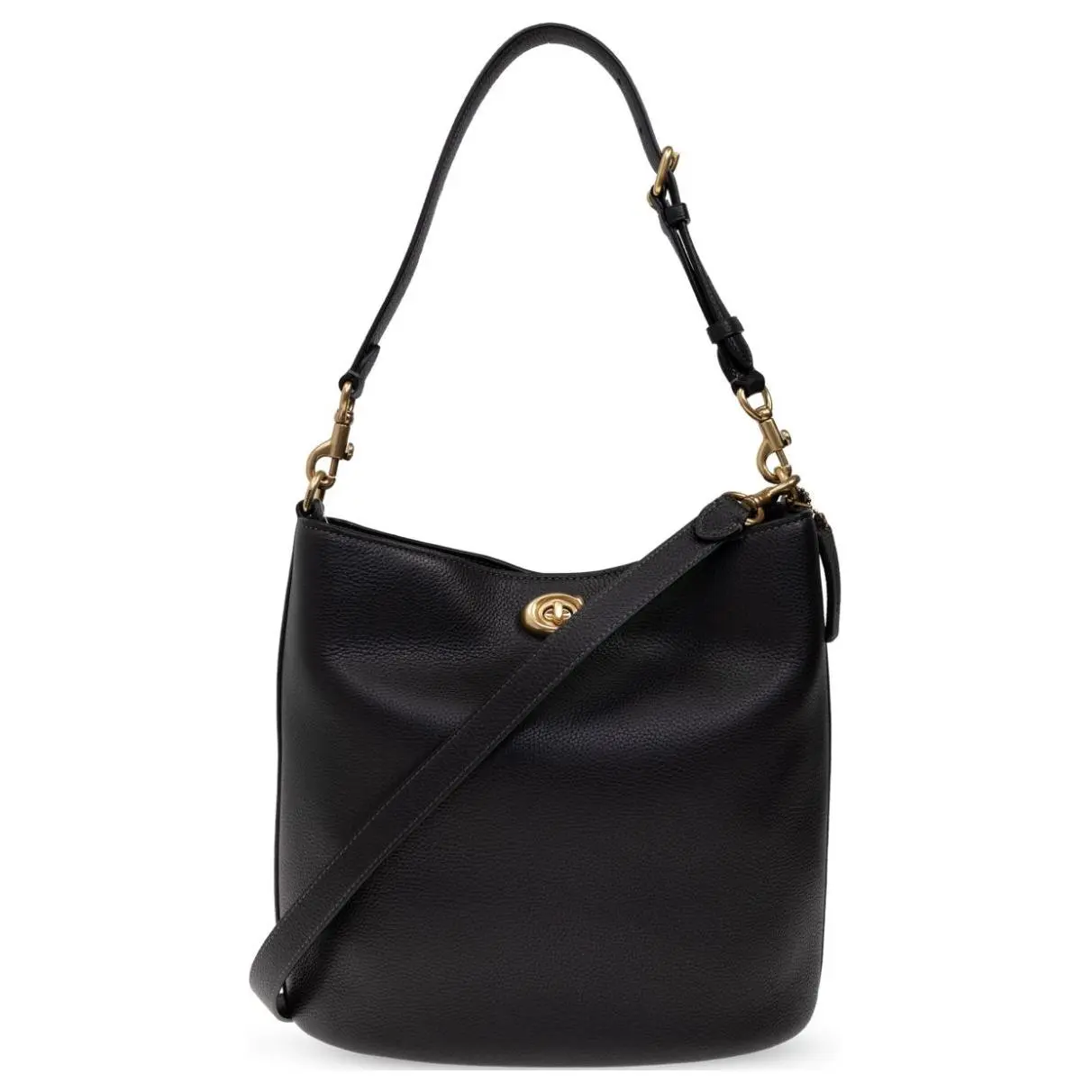 COACH Willow 28 Adjustable Detachable Strap Lock-Clasp Leather Bucket Bag for Women, Large Black