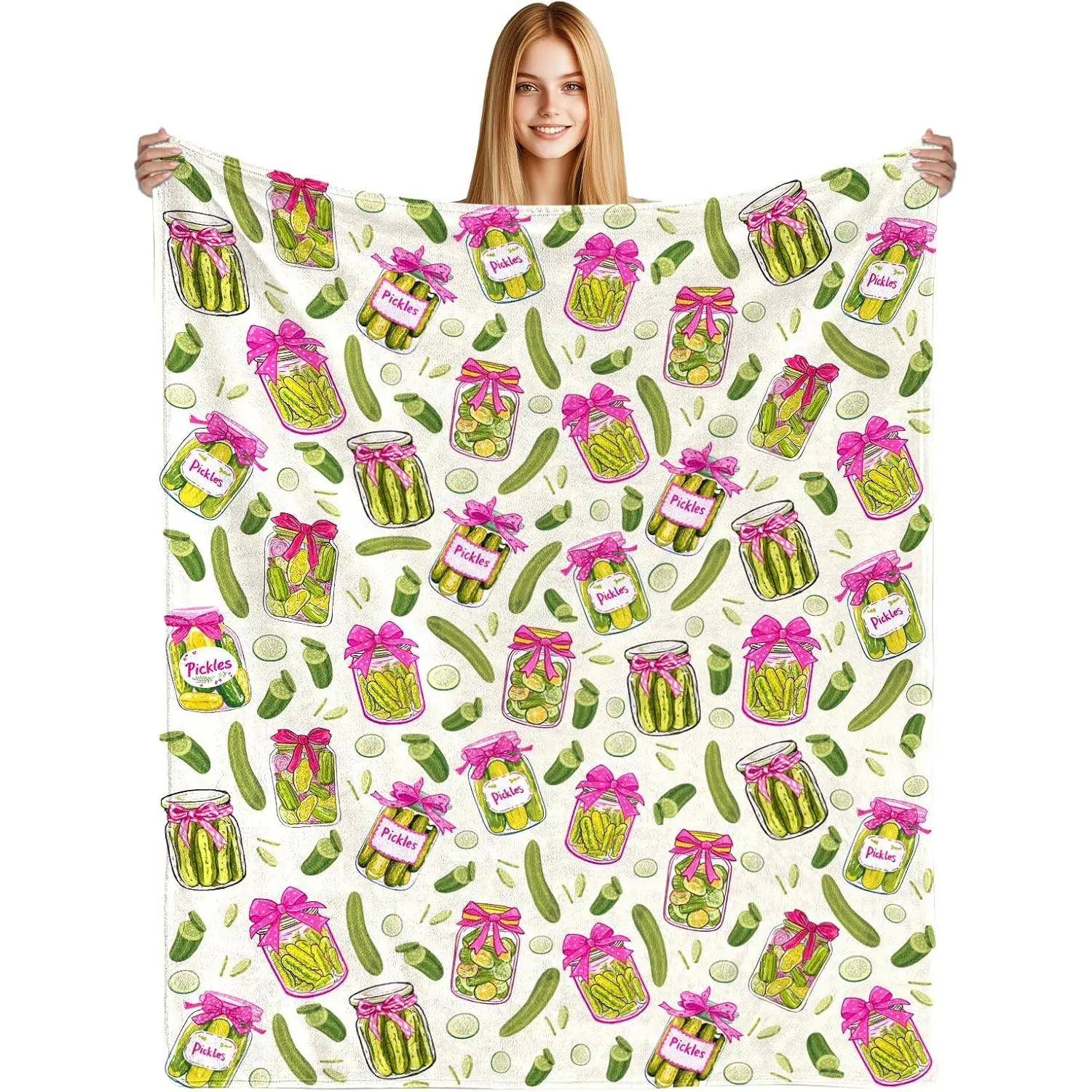 Pickle Gifts Blanket Cozy Blankets Pickled Cucumber Throw Blanket for Girls, Soft Flannel Blankets for Bed Couch, Kimchi Sofa Stuff Decor for Women, Gift for Pickles Lover