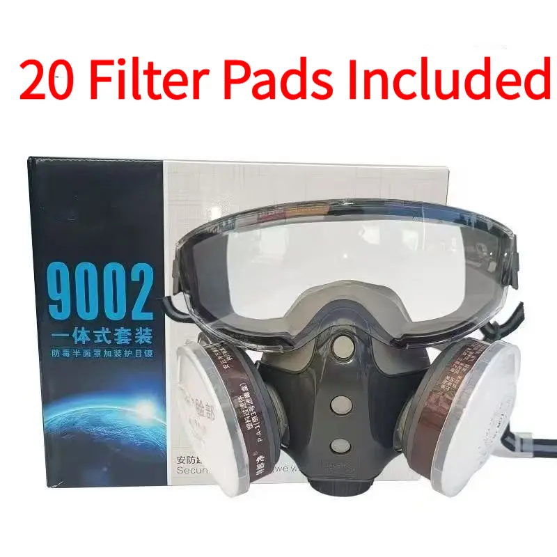 Chemical-Safe Full Face Helmet with Integrated Gas Mask, Safety Goggles, and Dual-Filter Respirator for Outdoor Work, Paint Spraying