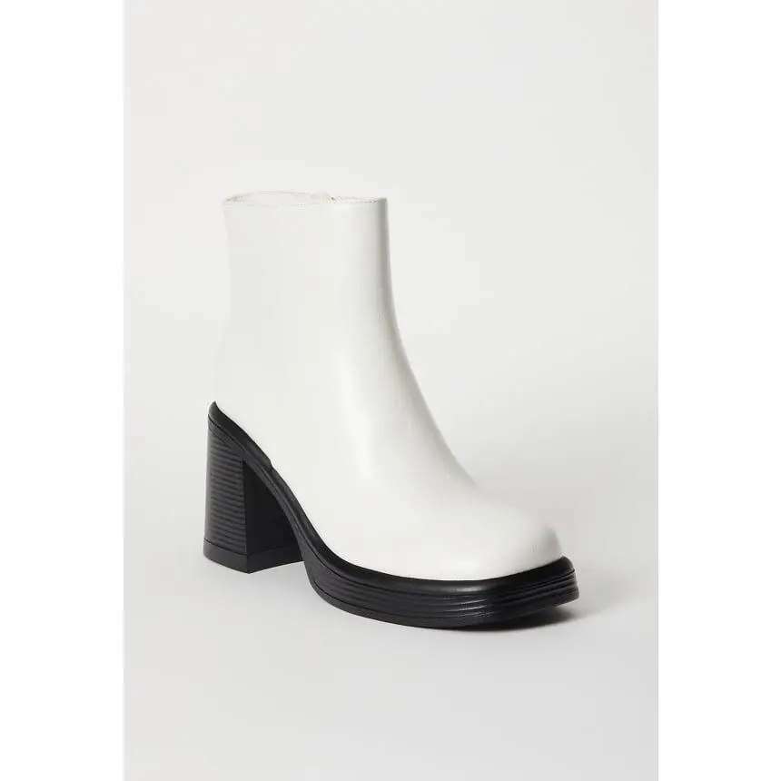 JUST FAB Women's Platform Ankle Booties, 3.5" Chunky Block Heel, Square Toe, Inner Zipper, Retro Y2K Fashion Boots for Concert, Club, Date Night & Everyday Wear**
