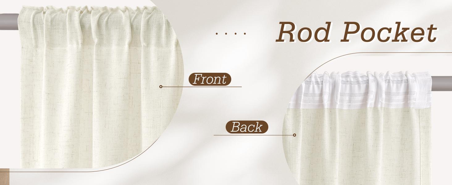Warm Beige Linen Curtains 84 Inches Long Back Tab for Living Room 2 Panels Modern Farmhouse Set Hook Belt Linen Curtain Sheer Light Filtering Privacy Elegant Window Drapes for Dining Room 52x84