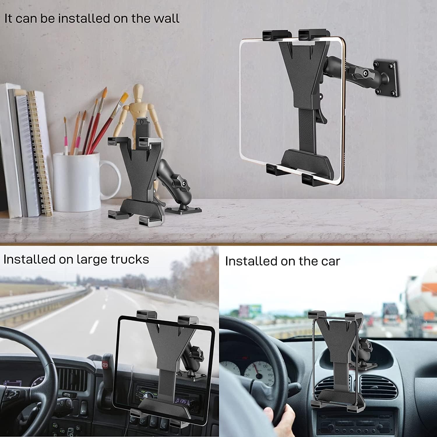 OHLPRO Heavy Duty Drill Base Tablet Holder for Trucks & Boats – Permanent Dashboard Mount for 7-11’’ iPad mini/Air/Pro – Anti-Shake Vibration-Free Navigation Mount for Wall, Desk, Commercial Vehicles