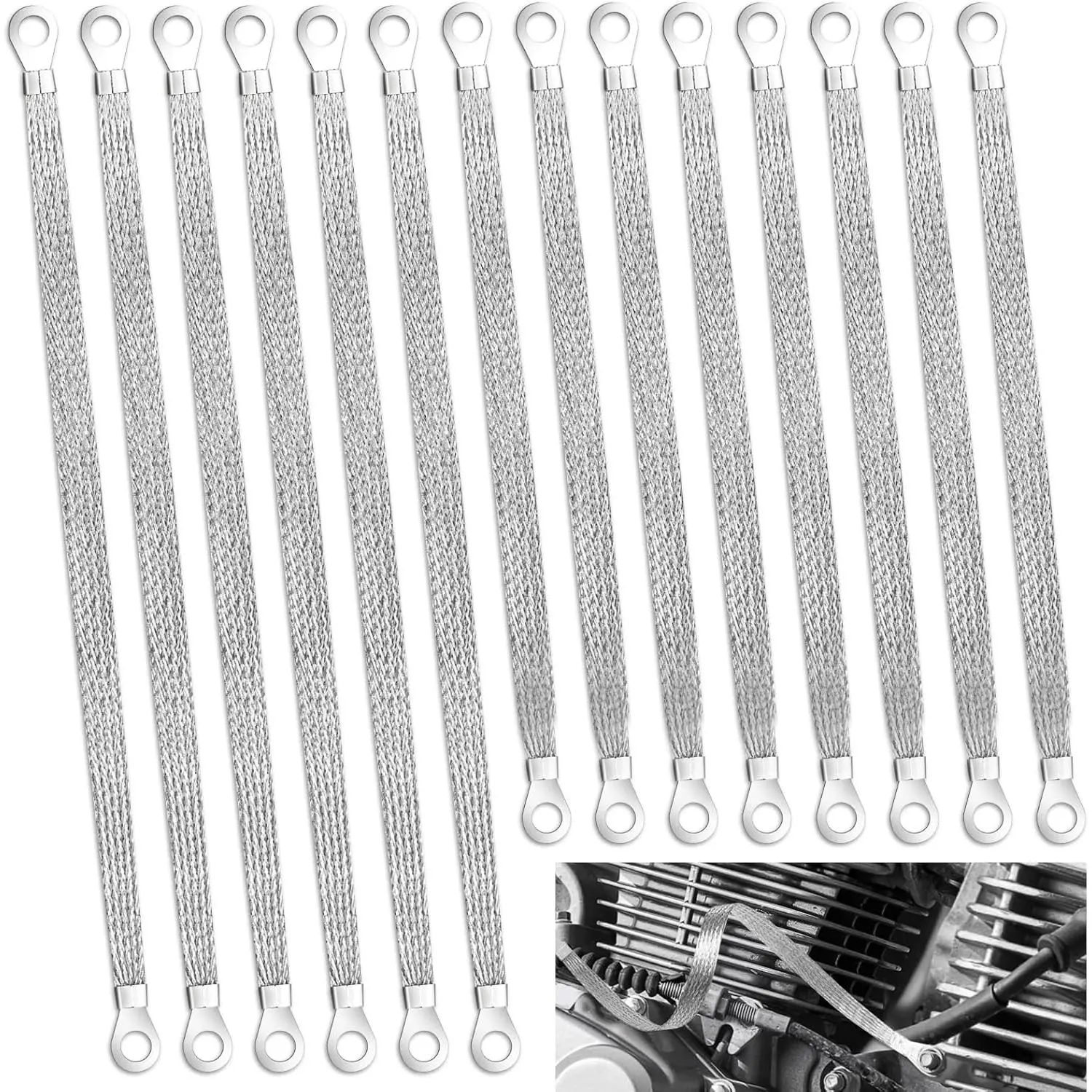 Ground Straps, 10/12 inch Engine Universal Automotive Ground Strap Kit Braided Copper Ground Straps Automotive Ground Strap Wire Ground Strap Connectors for Most Cars
