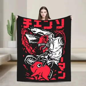 Dark Fantasy Anime Character Red Knitted Flannel Cozy Blanket, Baby blankets and adult blankets, Ultra-Soft Warm Decorative Bedspread, Portable Multi-Size Throw for Bed Sofa Home Office Travel, Viral Anime Style Room Decor, Ideal Birthday Halloween Thanks