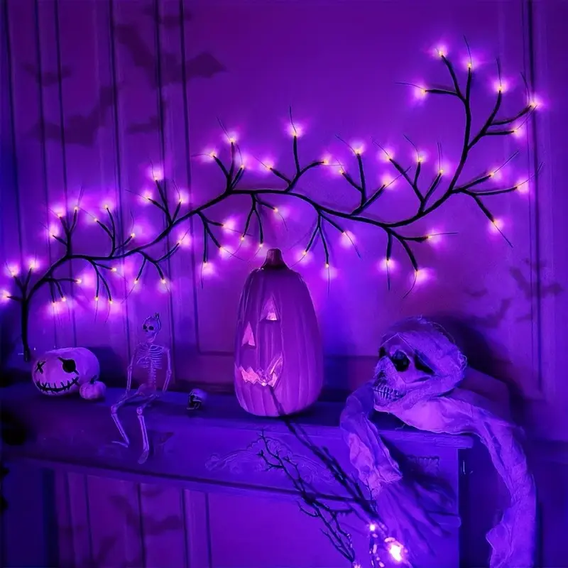 Halloween 54 LED Purple Bendable Branch Wall Lights, 1.8M/70.87in USB Powered Decor Lamp with 8 Lighting Modes, DIY Spooky Shapes Indoor Ambient Light for Window Fireplace Home Gaming Room Halloween Party Horror Decor