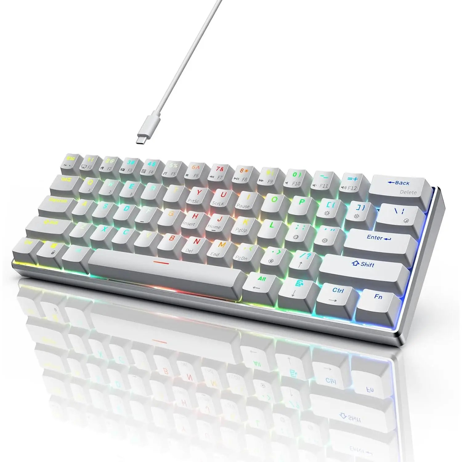 61 Pro 60% Wired Gaming Keyboard, Hot Swappable Mechanical Keyboard with  Shell, Programmable RGB Backlit PC  Keyboards 61 , PBT Keycaps, Gateron Blue , White