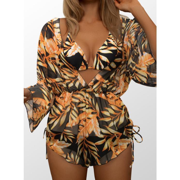 Women's Sexy Loose Mesh Three-Piece Bikini Split Swimsuit shoulder