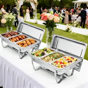 Professional Stainless Steel Chafing Dish Buffet Set, 3-Well Rectangular Food Warmers with Lids, Durable Catering Server for Events, Parties, Weddings, Easy to Clean, Commercial Banquet Equipment