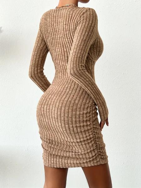 Women's Striped Deep V Neck Bodycon Dress, Comfortable Soft Casual Long Sleeve Tight Sleeve Short Dress for Fall & Winter, Ladies Clothes for Daily Wear, Womenswear