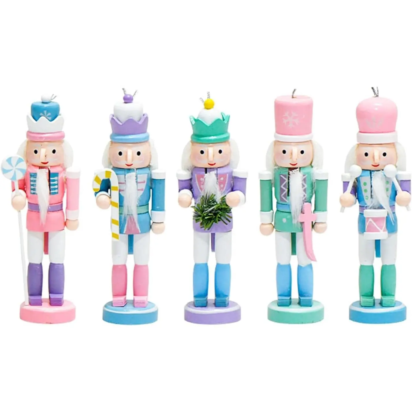 Nutcracker Christmas Decor, 5 Inch Wooden Soldier Figures Set | Mini Macaron Nutcrackers Figurines Easter Decorations | Christmas Tree Hanging Ornaments | Decorative Collectible Nutcracker