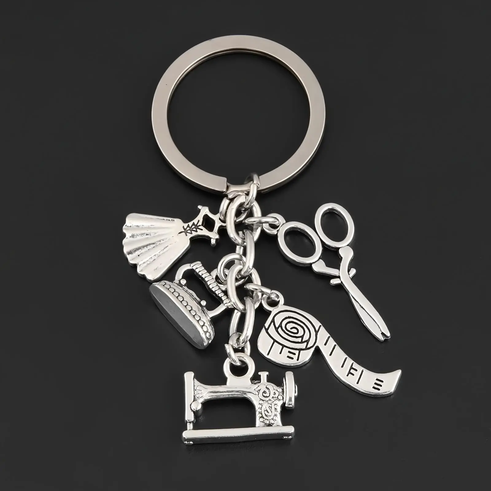 Handmade Sewing Themed Keychain for Women, Split Ring Fashion Accessory with Tailor Charms - Scissors, Iron & Tape Measure, Handmade Keychains, Edc Gear, Gift With No Applicable Warning, Tailor Set, Thematic, Female Keychain