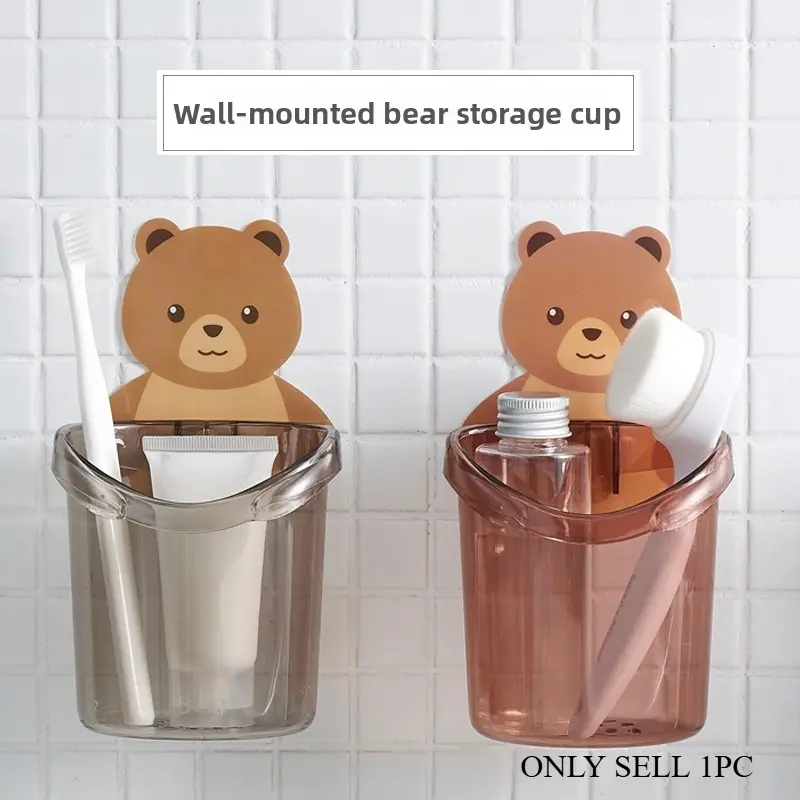 Cute Bear Toothbrush Cup, Portable Toothpaste Holder, Space-Saving Plastic Organizer for Bathroom, Bedroom, and Dorm