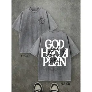 Vintage Washed "God Has a Plan" Double-Sided Print Tee |   230gsm Heavyweight Christian Streetwear, Unisex Wide-Shoulder Fit, High-Quality Cotton Casual Top for Men & Women
