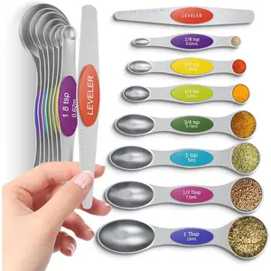 Premium Magnetic Measuring Spoons Set 7 Heavy Duty Stainless Steel Spoons with Leveler Strong N52 Magnets Dual-Sided Dishwasher Safe for Baking & Cooking Colorful